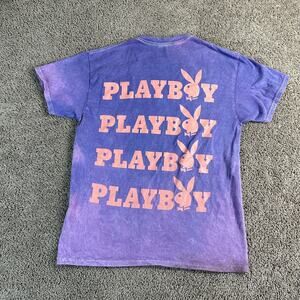 Playboy Shirt Mens Medium Purple Pink Tie Dye Bunny Cotton Short Sleeve